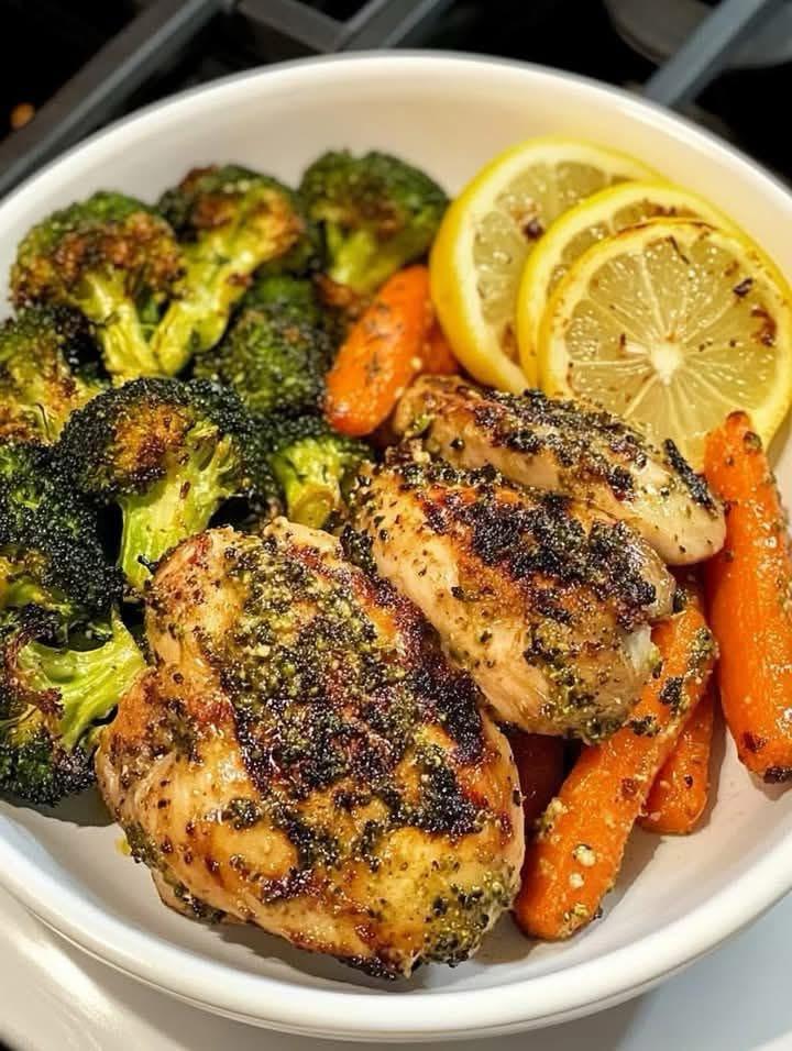 Lemon Herb Chicken with Roasted Carrots & Parmesan Broccoli