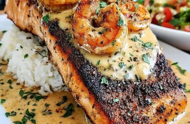 Blackened Salmon with Shrimp Cream Sauce